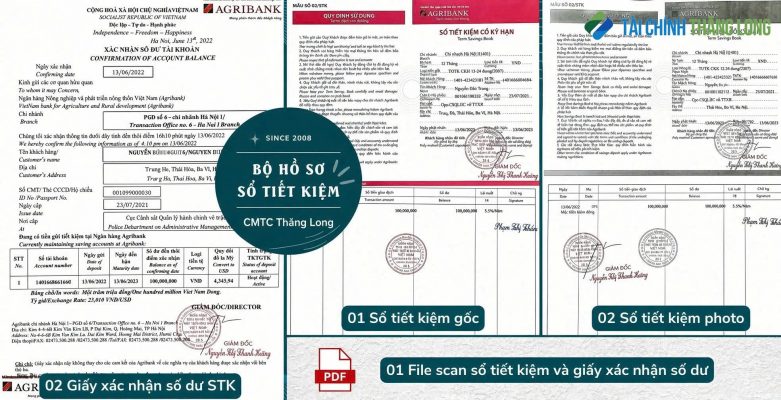 Hồ sơ sổ tiết kiệm và giấy xác nhận số dư phục vụ chứng minh tài chính.