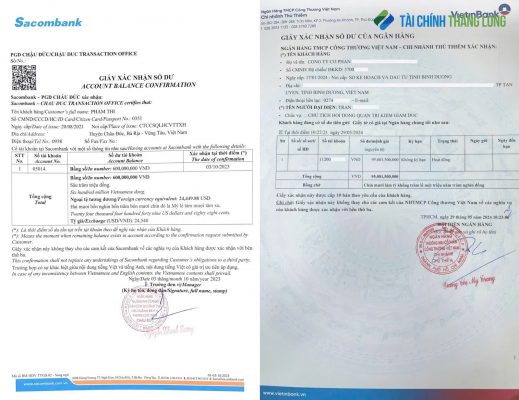 Mẫu giấy xác nhận số dư tài khoản ngân hàng (Sacombank và VietinBank)