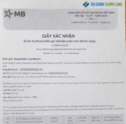 Dịch vụ xác nhận số dư sổ tiết kiệm để xin visa nước ngoài