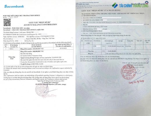 Giấy xác nhận số dư ngân hàng