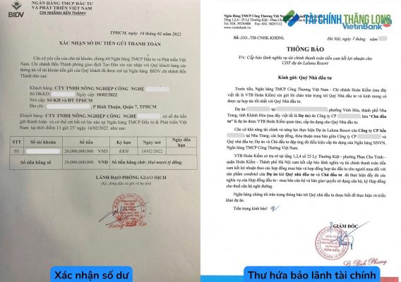 Giấy xác nhận số dư và cam kết tín dụng là 2 tài liệu phổ biến được nhà đầu tư sử dụng để chứng minh năng lực tài chính