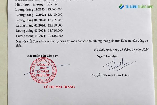 Mẫu giấy xác nhận thu nhập